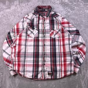 Vintage No Fear Plaid Shirt Men’s XL Red Black White Button Up Y2K